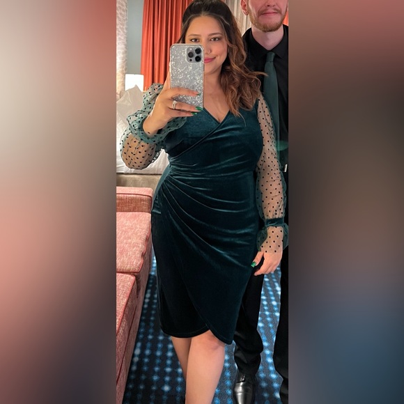 Chic Velvet Midi Dress with Sheer Sleeves - Picture 3 of 3